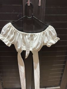 White Off-Shoulder Tie-Front Top