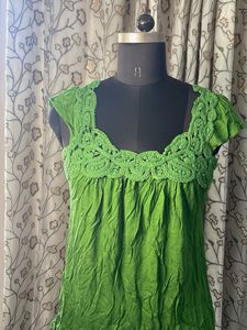 Green Lace Neckline Top