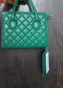 Quilted Green Handbag with a extra sling and pouch