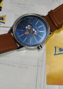 Sonata Analog Watch with Brown Leather Strap