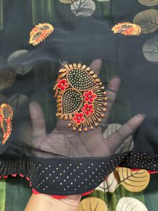 Elegant Black Saree with Peacock Embroidery