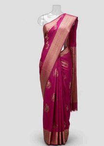 Pink Banarasi Silk Saree with freebie 🎁