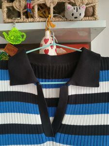 Striped Polo Neck Knit Dress