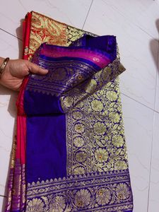 Vibrant Red &amp; Purple Silk Saree