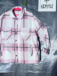 Pink Plaid Oversized Button-Up Shacket Shirt
