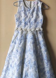 Beautiful White & Blue Embroidered Gown