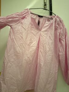 Chic Pink Long Sleeve V-Neck Blouse