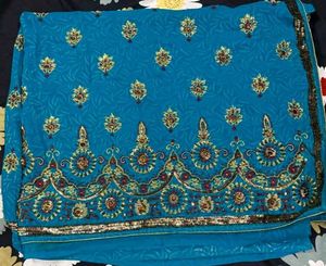 Stunning Teal Embellished Saree