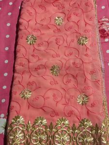 Peach Embroidered Saree used