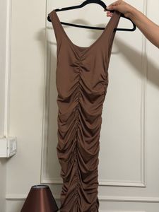 Urbanic Ruched Bodycon Brown Dress