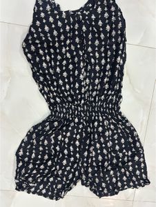 Black Floral Print Romper