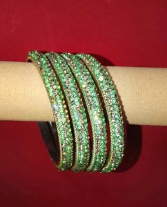 Sparkling Green Stone Bangles Set