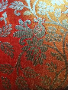 Beautiful parrot theme Brocade orange silk