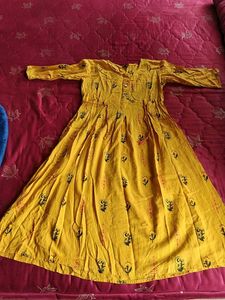 Yellow Printed Kurta/Kurti
