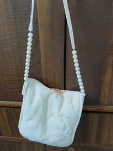 Embroidered Clutch Bag with Pearl Strap