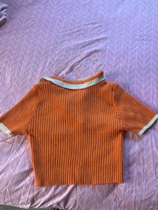 Orange Ribbed Polo Top