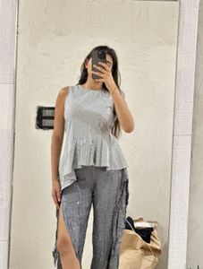 completely new Striped Peplum Sleeveless Top