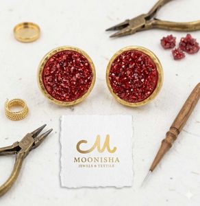 Sparkling Red Druzy Stud Earrings