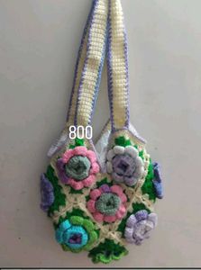 Handmade Crochet Flower Tote Bag