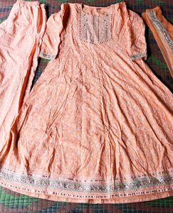 Peach Anarkali Kurta Set with Dupatta