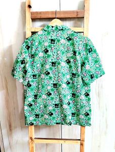 Vibrant Green Short Sleeve Button-Up Shirt Size-38