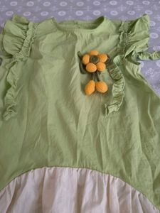 Cute Green &amp; Cream Ruffled Dress