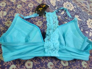 New Beautiful Blue Padded Bra With Front Opening.