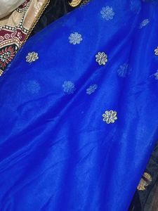 Royal Blue Embroidered gown/saree  Material