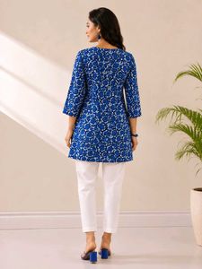Indigo Printed Cotton short  Kurti