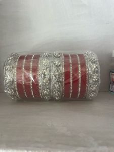Red & Silver chuda Bangles Set