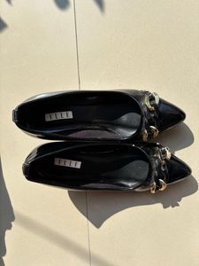 Chic Black Patent Chain Detail Flats