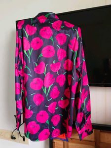 Vibrant Tulip Print Button-Up Blouse