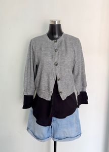 Gray Cardigan with Black Layered Top