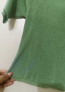 Green Ribbed Crop Top