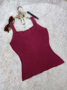 Burgundy Ribbed Knit Tank Top