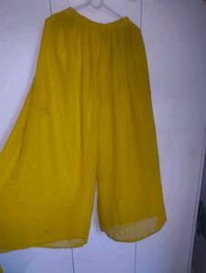 Women's Yellow Embroidered Anarkali Gown with Mirr