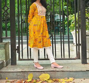 Boho Embroidered Mustard Dress