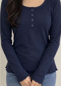 Navy Blue Henley Long Sleeve Top