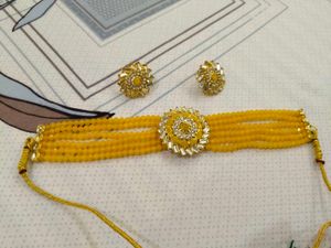 Yellow Beaded Choker Necklace Set