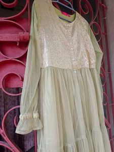 Olive Green Woven work Long Sleeves Gown