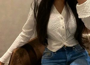 Textured White Cropped Shirt