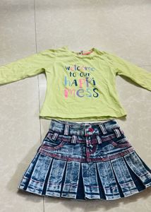 Girls Long Sleeve Top & Denim Skirt Set