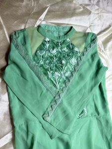 Elegant pista Green Embroidered Anarkali Suit