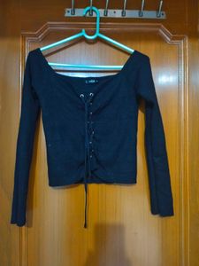 Black Lace-Up Long Sleeve Top
