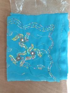 Beautiful Blue multi Sequined Saree