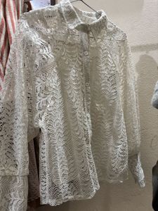 Elegant White Lace Button-Up Shirt