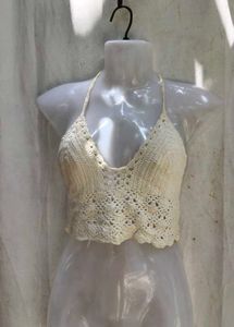 I. Crochet Halter Neck Crop Top
