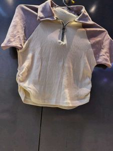 comfortable and chic Block Quarter Zip Crop Top