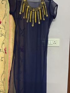 Navy Blue Georgette Kurti With Tie N Dye Inner