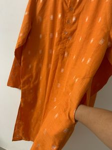 Vibrant Orange Printed Kurta